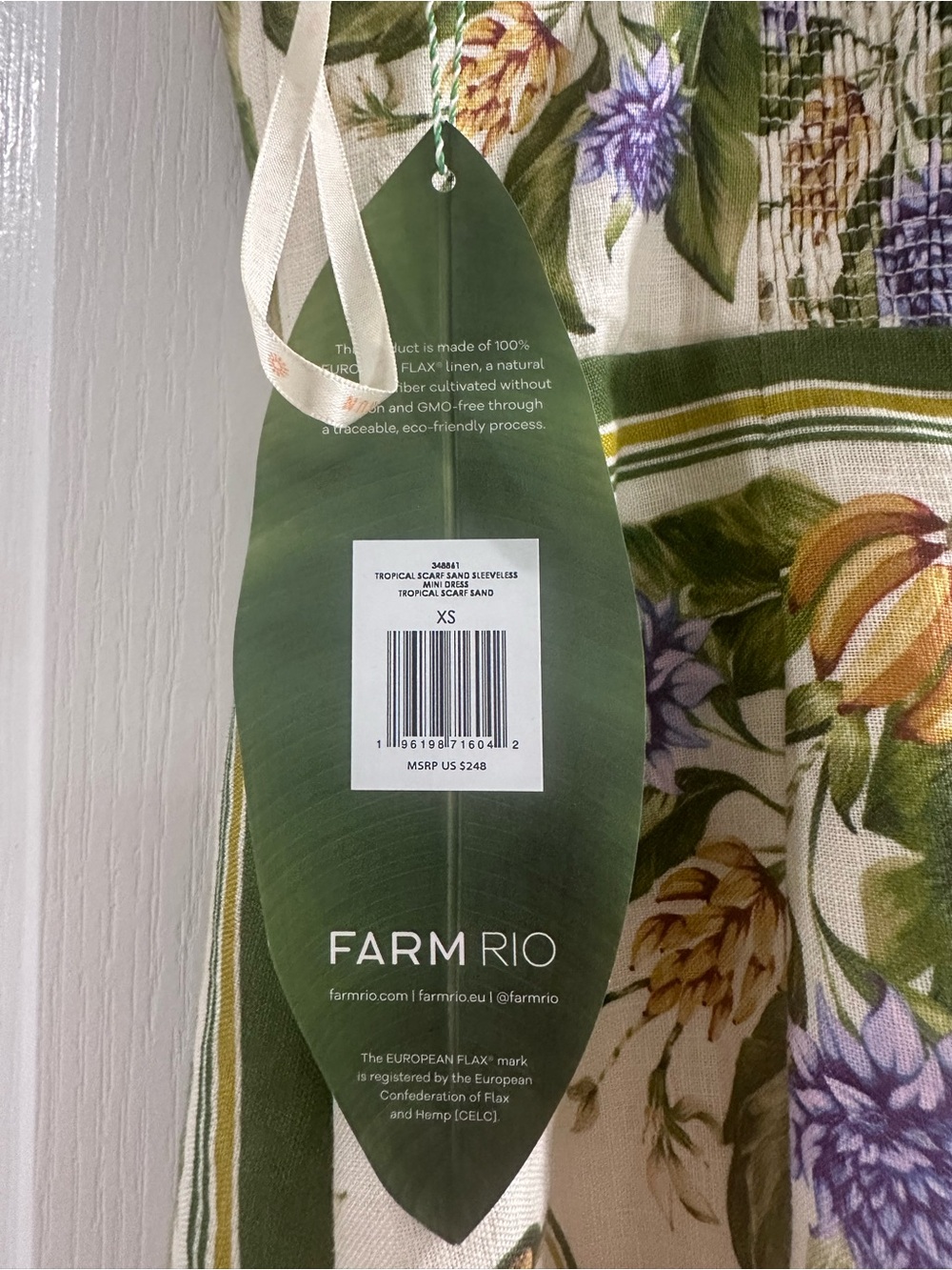 FARM Rio Cream Sundress with Green Trim and Multicolor Bird Print - Picture 4 of 4